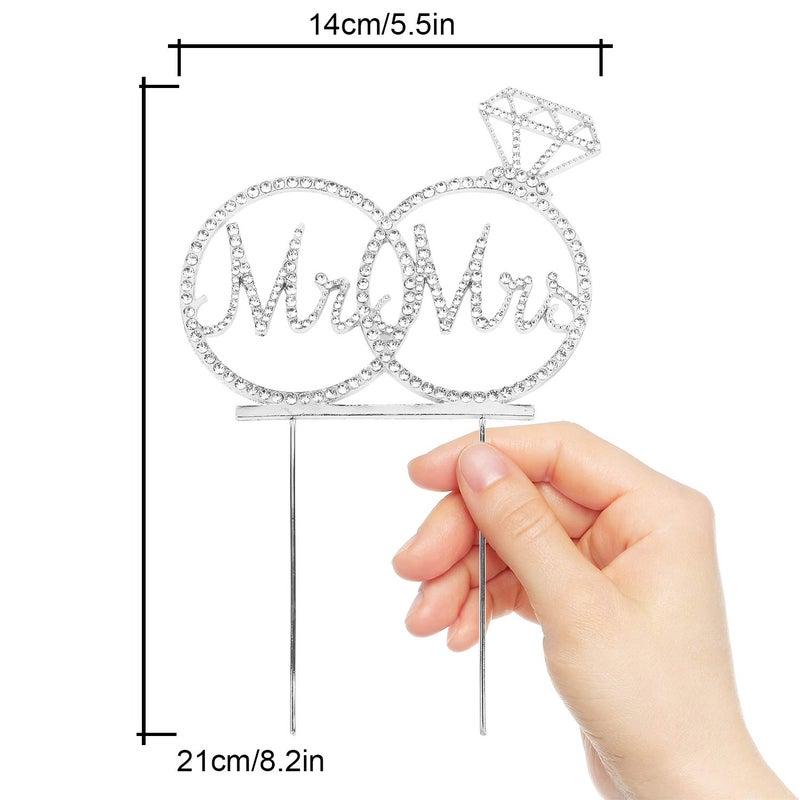Hatcher lee Mr & Mrs Cake Topper For Wedding Anniversary Rings Crystal Rhinestone Party Decoration (Silver) - Image 2